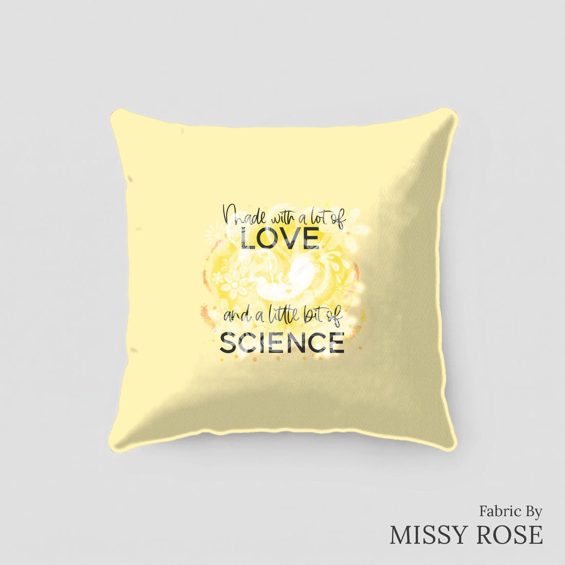Design 454 Yellow IVF Panel sewn into a cushion – see how the panel looks made up | Fabric by Missy Rose