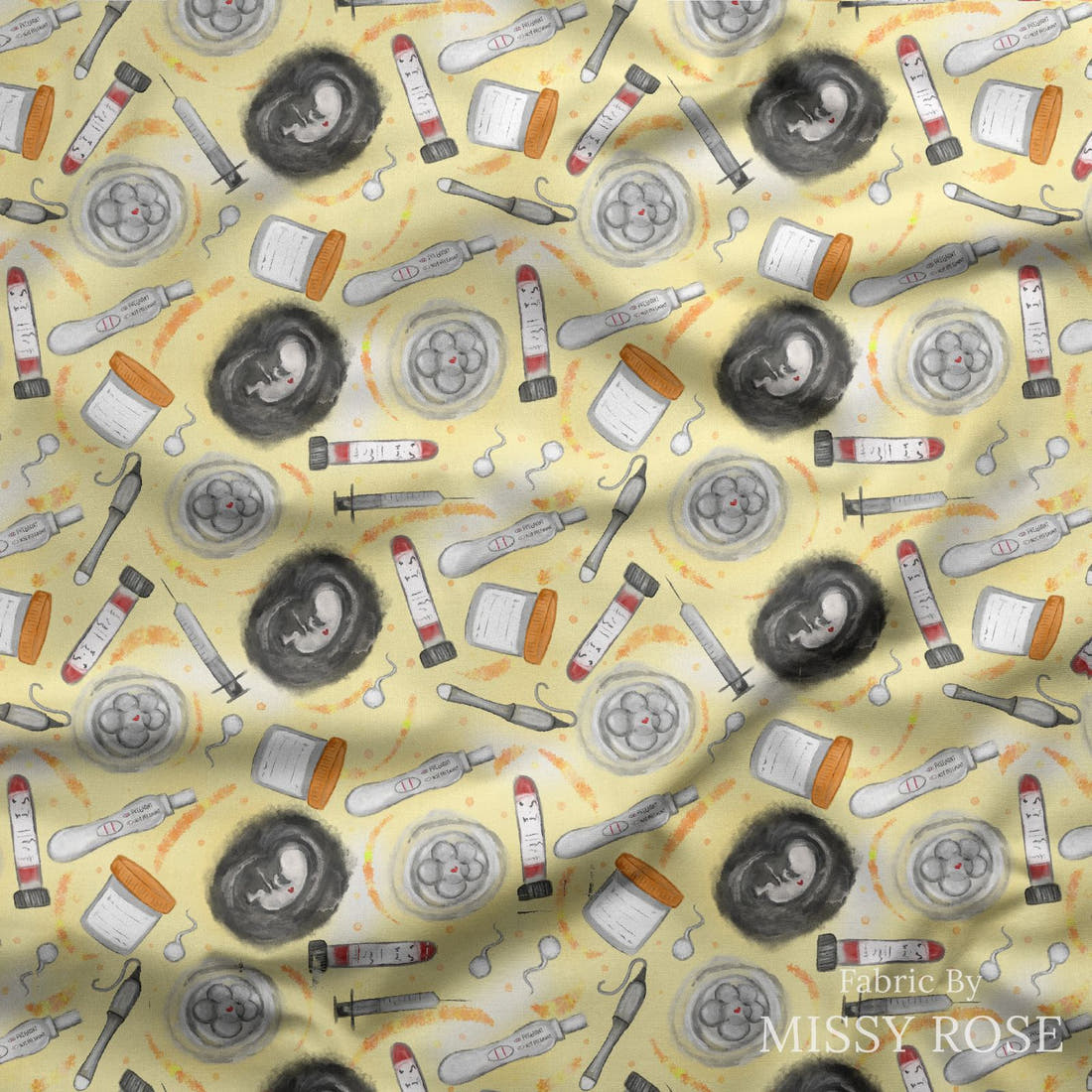 Design 454 Yellow IVF Fabric draped fabric mockup – custom printed fabric by the metre | Fabric by Missy Rose
