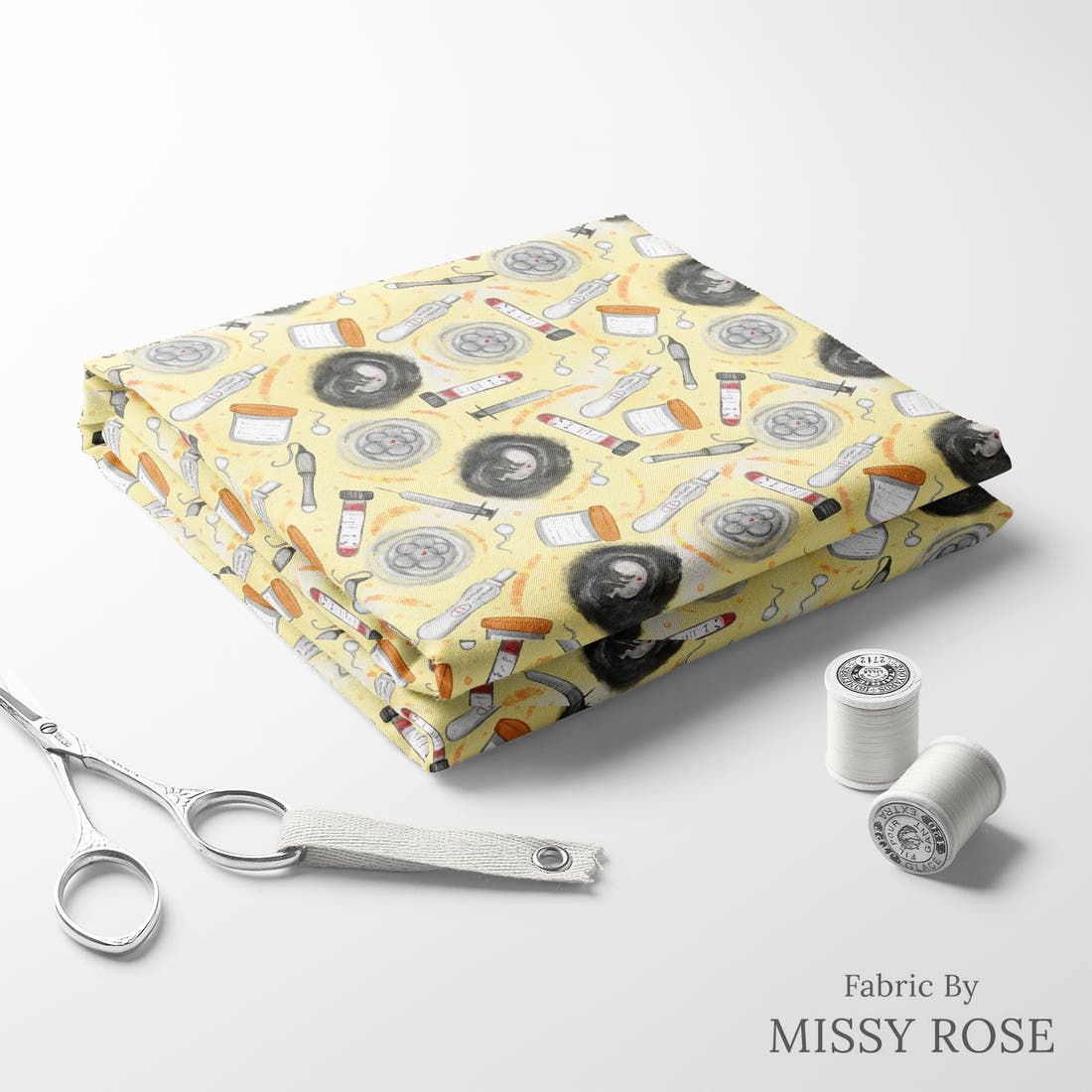 Design 454 Yellow IVF Fabric folded fabric stack with matching thread – pre-order fabric Australia | Fabric by Missy Rose