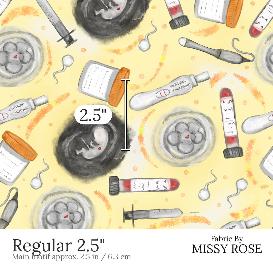 Design 454 Yellow IVF Fabric Regular 2.5 inch print scale guide | Fabric by Missy Rose