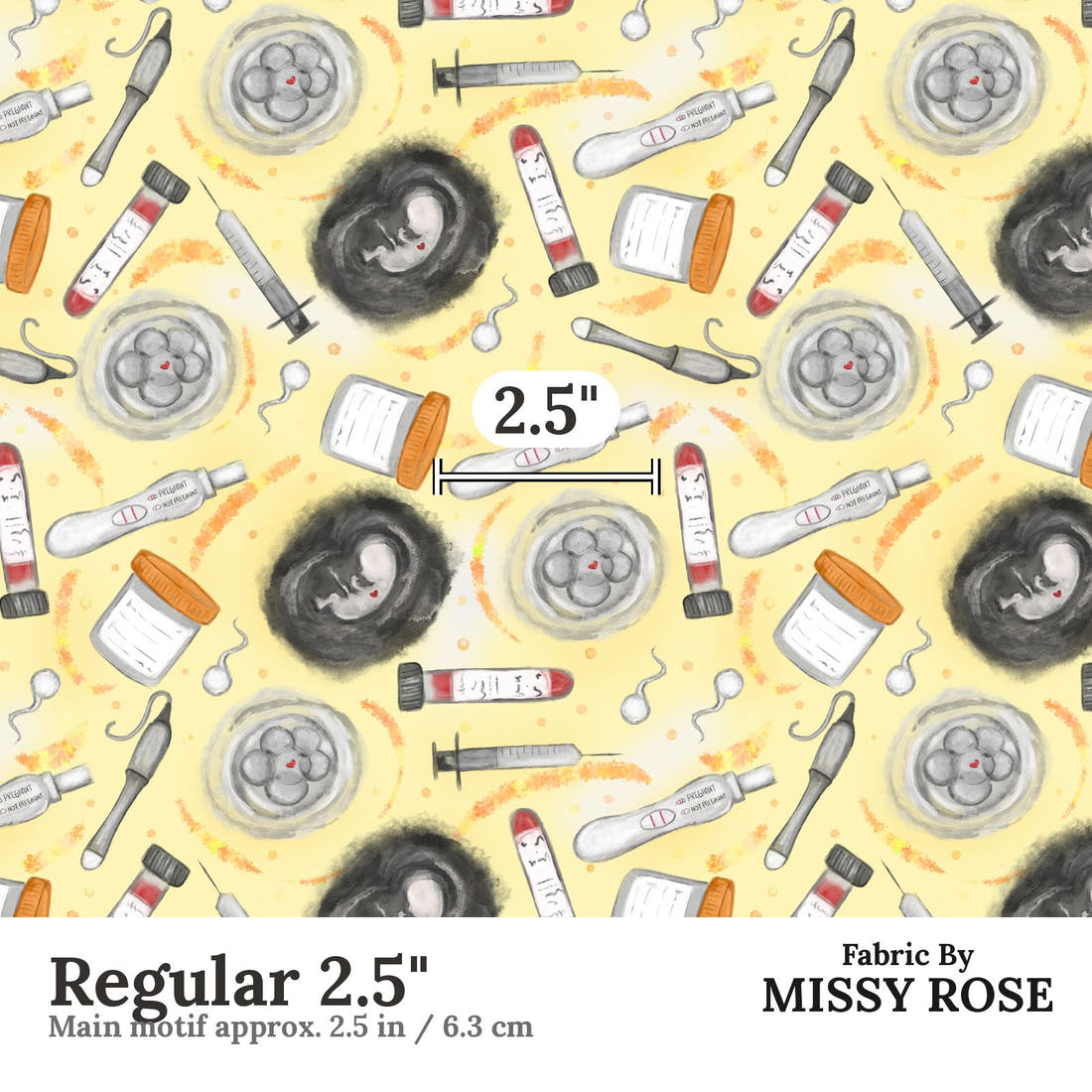 Design 454 Yellow IVF Fabric Regular 2.5" - print scale | Fabric by Missy Rose