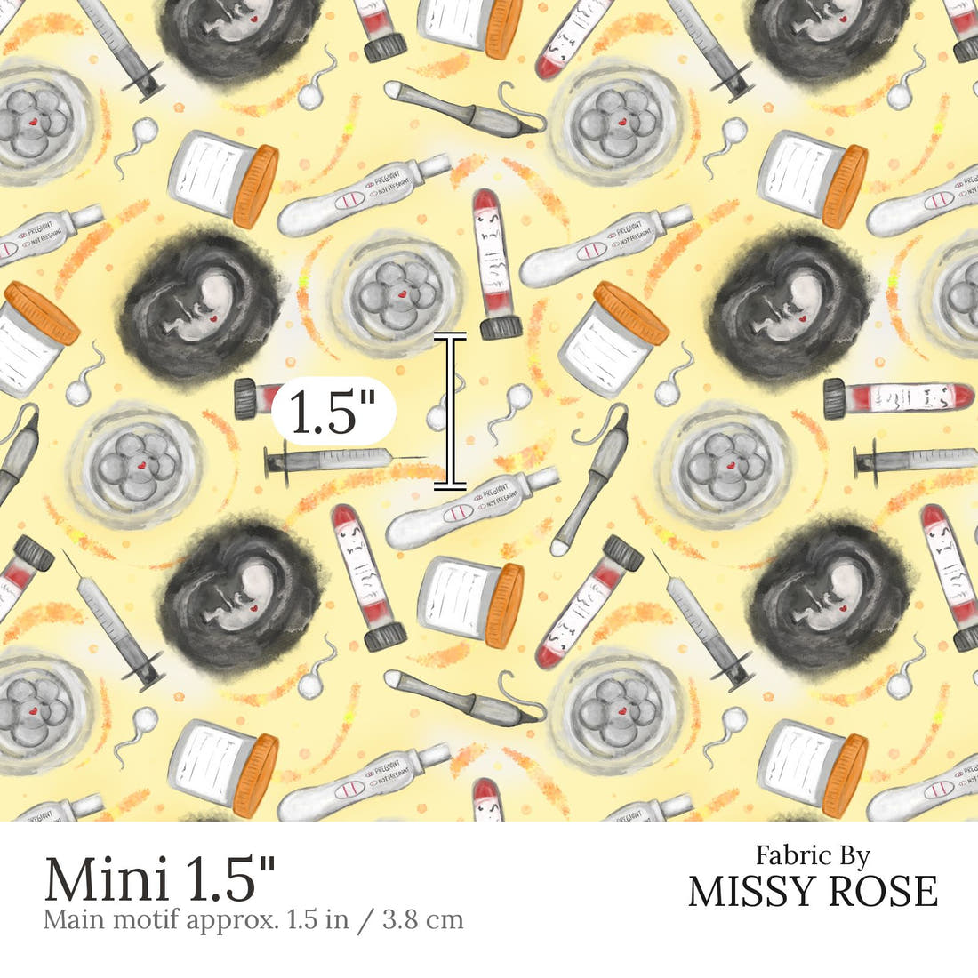 Design 454 Yellow IVF Fabric Mini 1.5 inch print scale guide | Fabric by Missy Rose