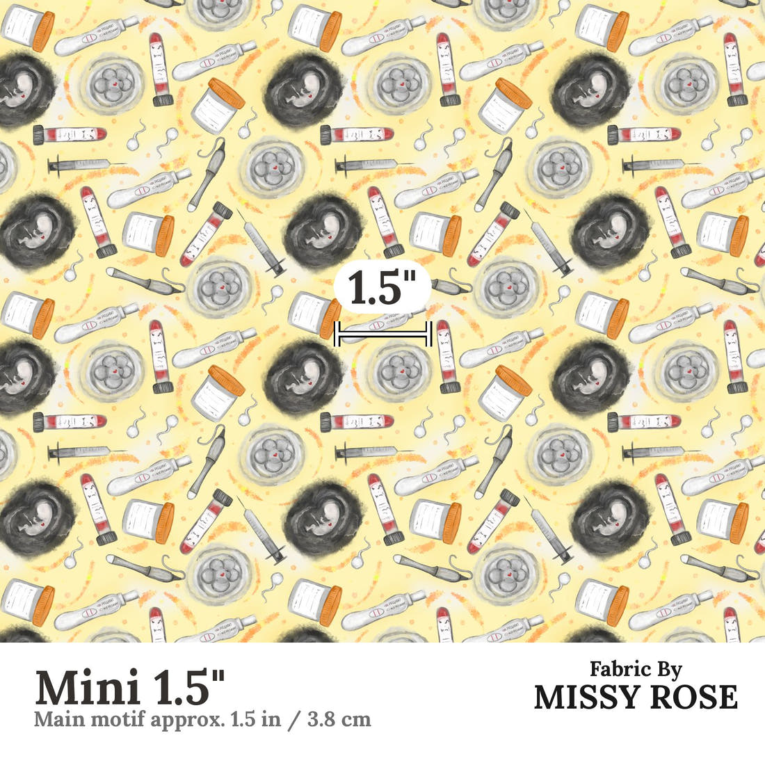 Design 454 Yellow IVF Fabric Mini 1.5" - print scale | Fabric by Missy Rose