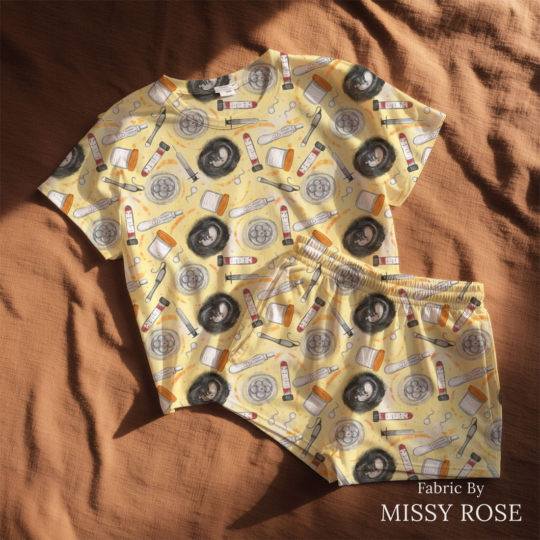 Design 454 Yellow IVF Fabric sewn into a lounge set – see how the print looks made up | Fabric by Missy Rose