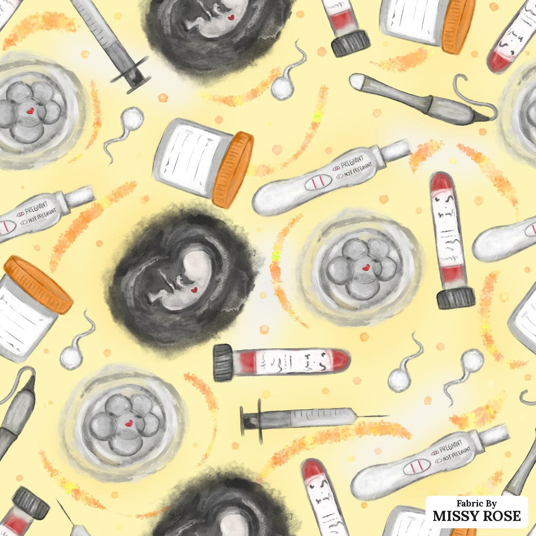 Design 454 Yellow IVF Fabric - flat view of the print, zoom in for detail | Fabric by Missy Rose