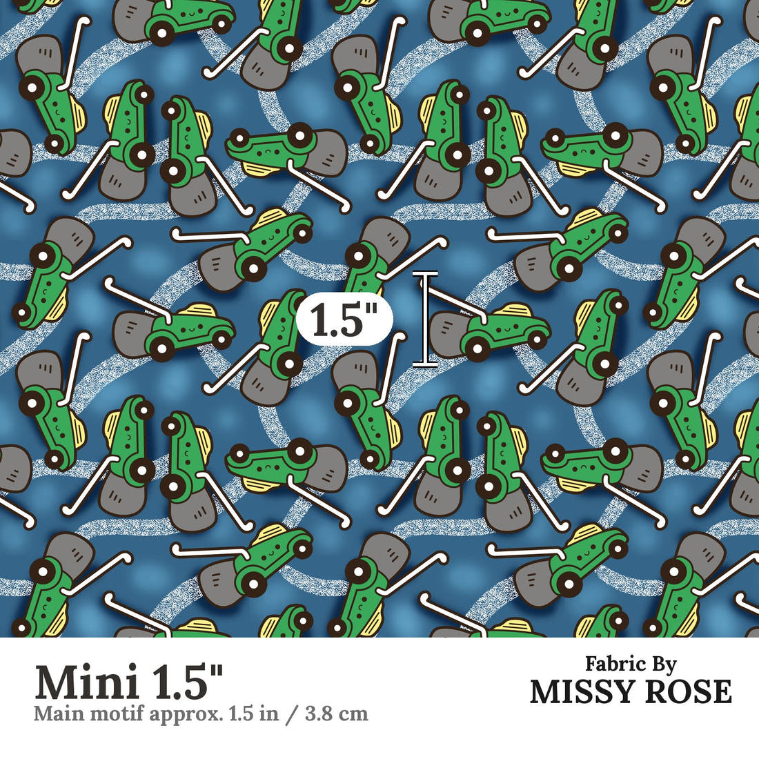 Design 455 Lawnmower Fabric Mini 1.5" - print scale | Fabric by Missy Rose