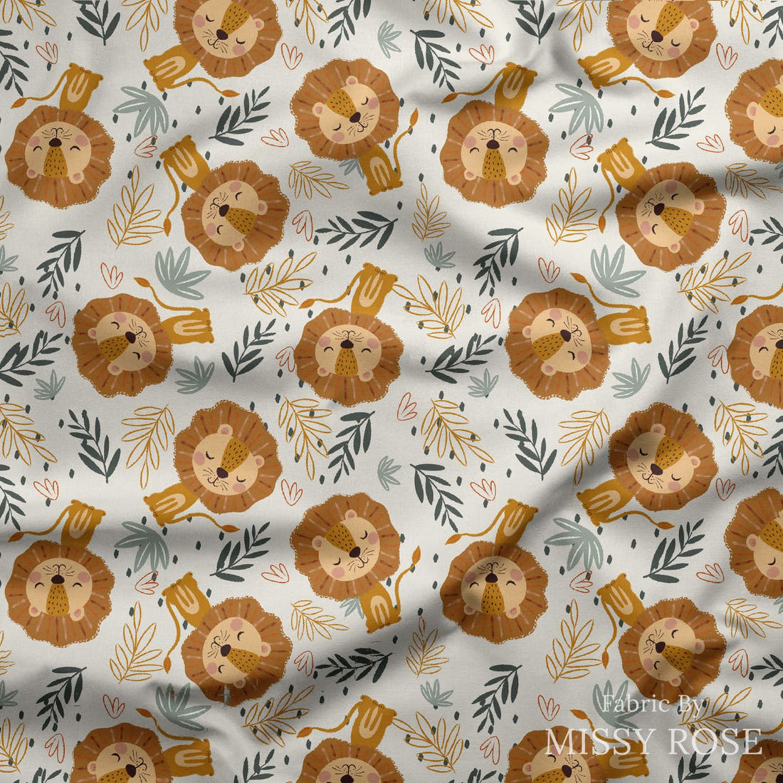 Design 456 Lion Fabric draped fabric mockup – custom printed fabric by the metre | Fabric by Missy Rose