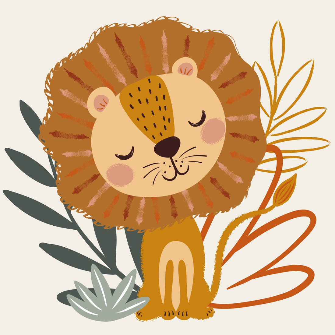 Design 456 Lion Panel – full artwork close-up of the printed picture | Fabric by Missy Rose