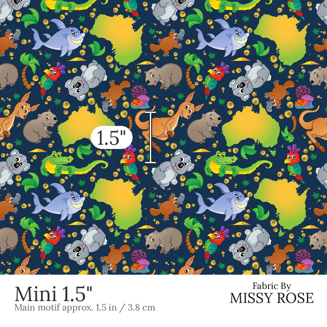Design 457 Navy Map Fabric Mini 1.5 inch print scale guide | Fabric by Missy Rose