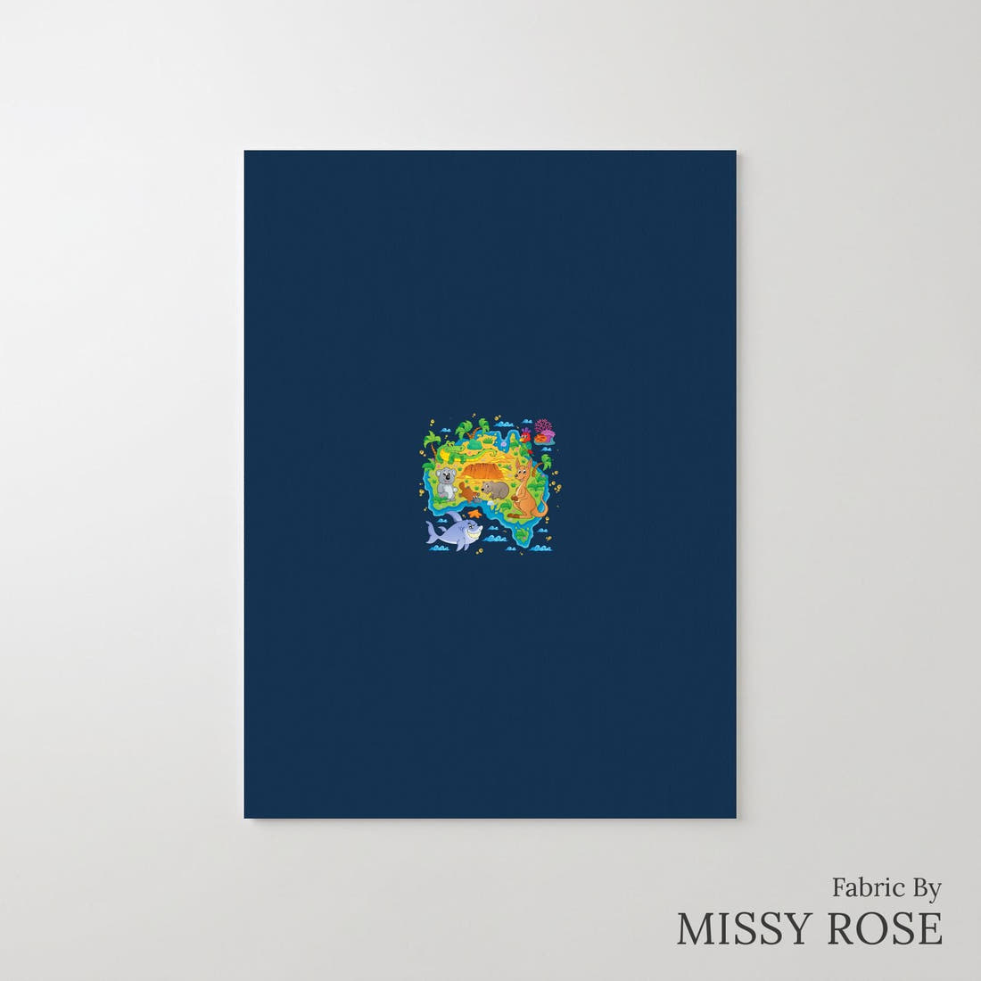 Design 457 Navy Map Panel – printed fabric panel with centred picture, custom printed to order | Fabric by Missy Rose