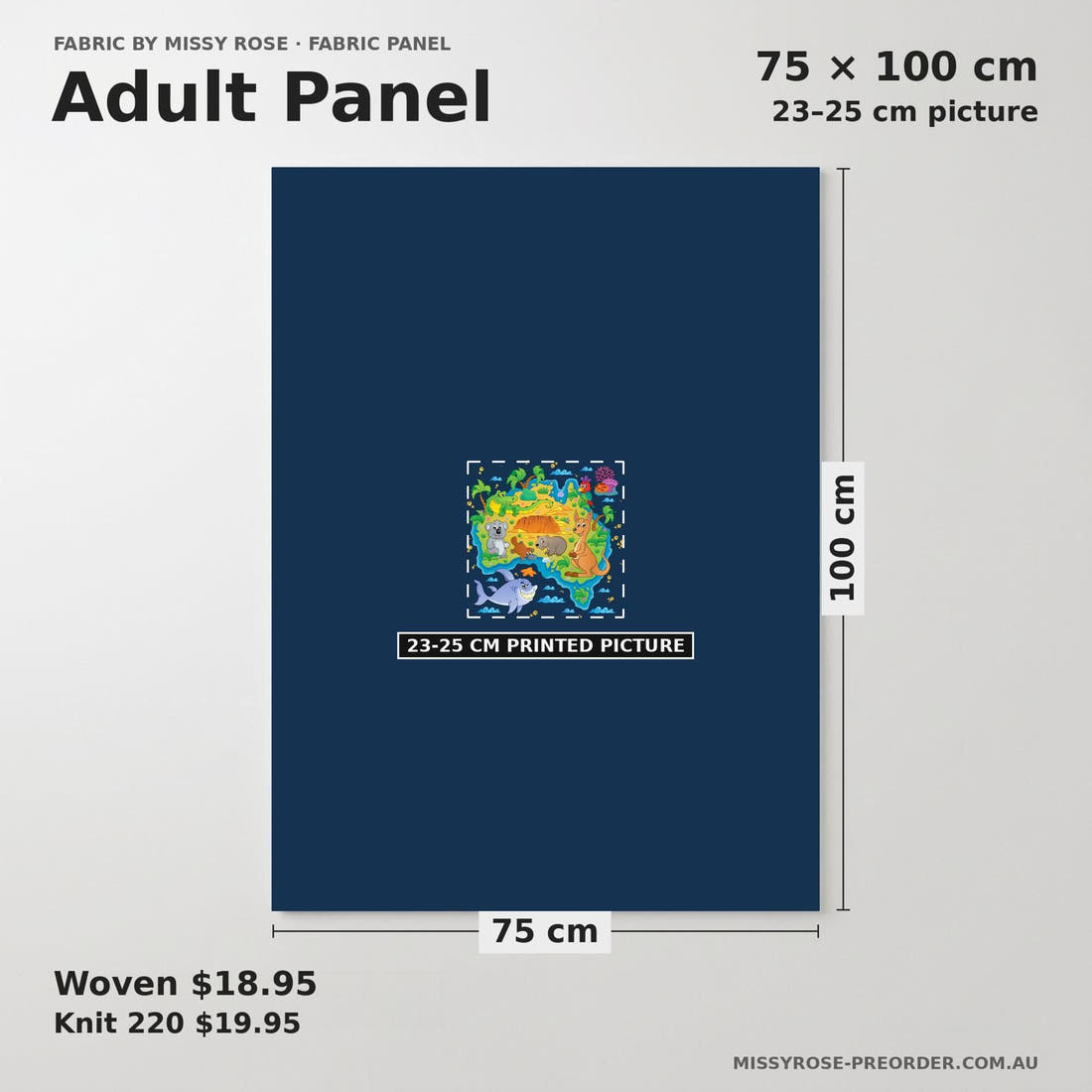 Design 457 Navy Map Panel adult panel sizing – 23–25 cm printed picture on 75 × 100 cm fabric | Fabric by Missy Rose
