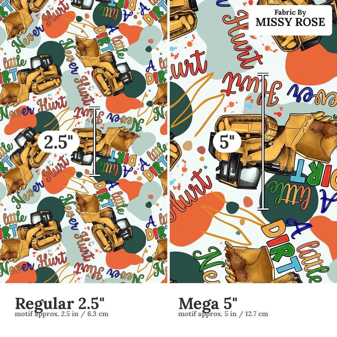 Design 458 Dirt Fabric size comparison - print scale | Fabric by Missy Rose