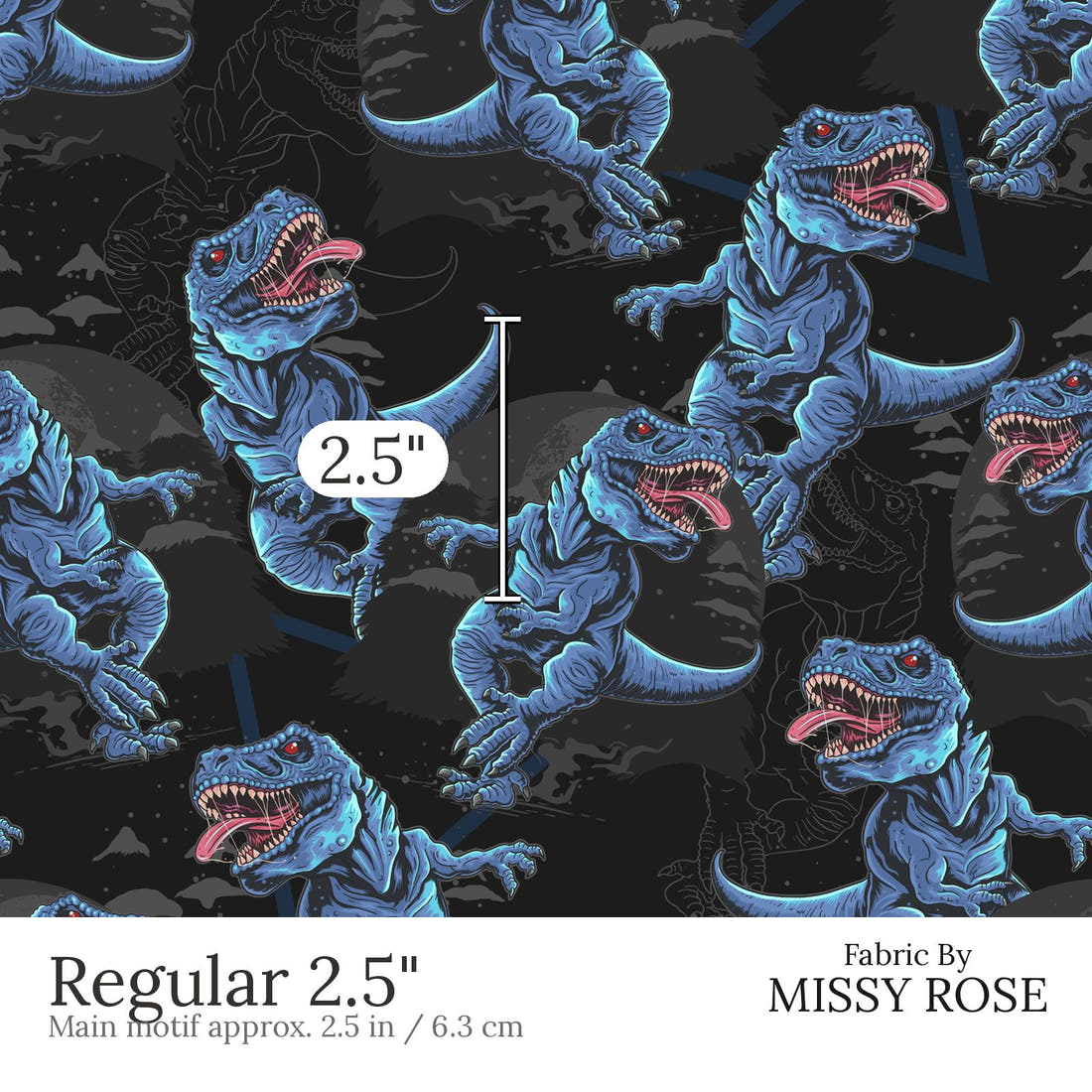 Design 459 Dinosaur Fabric Regular 2.5 inch print scale guide | Fabric by Missy Rose