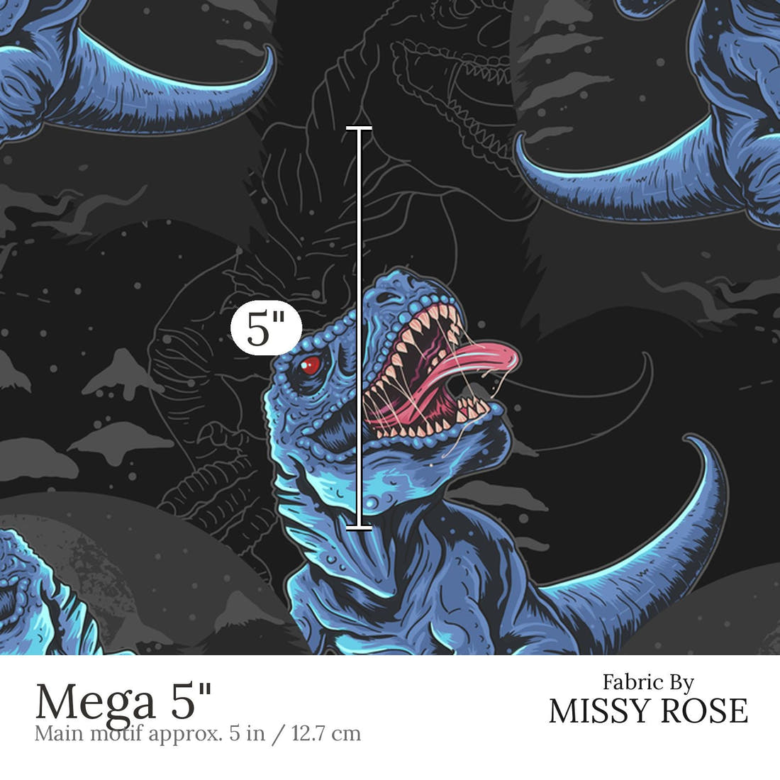 Design 459 Dinosaur Fabric Mega 5 inch print scale guide | Fabric by Missy Rose