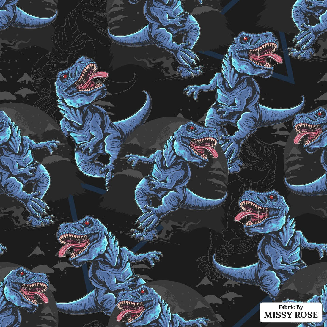 Design 459 Dinosaur Fabric - flat view of the print, zoom in for detail | Fabric by Missy Rose