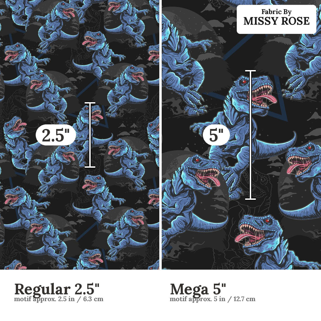 Design 459 Dinosaur Fabric size comparison - print scale | Fabric by Missy Rose