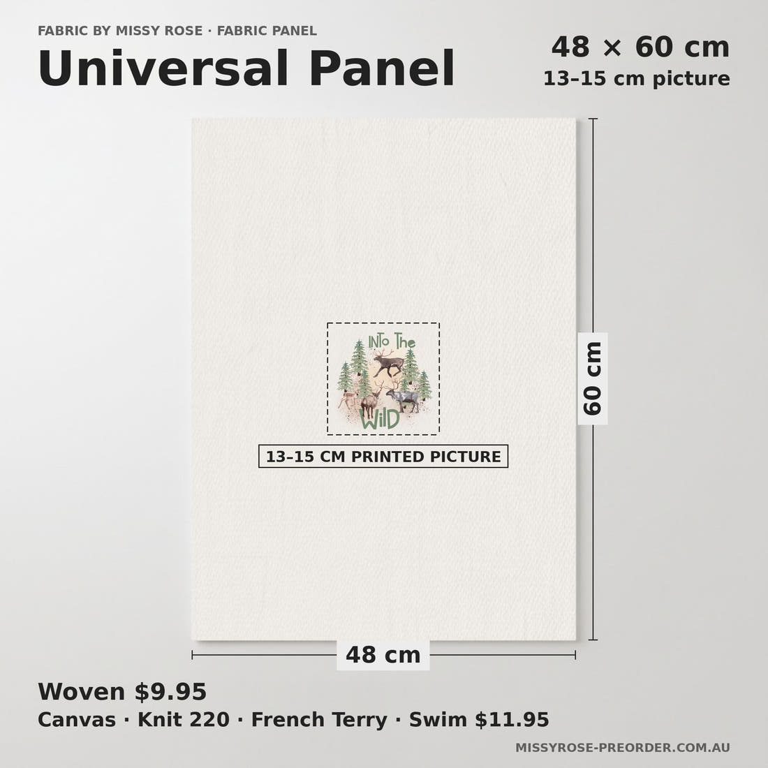 Design 46 Wilderness Panel universal panel sizing – 13–15 cm printed picture on 48 × 60 cm fabric | Fabric by Missy Rose