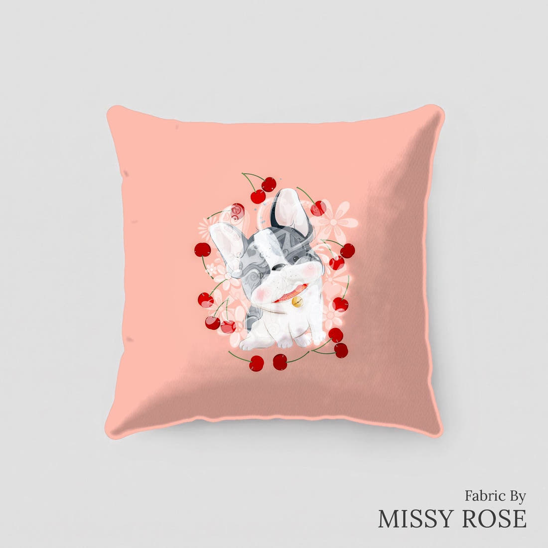 Design 460 Cherry Bulldog Panel sewn into a cushion – see how the panel looks made up | Fabric by Missy Rose