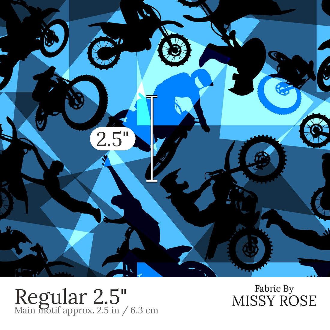 Design 461 Geometric Motorbike Fabric Regular 2.5 inch print scale guide | Fabric by Missy Rose
