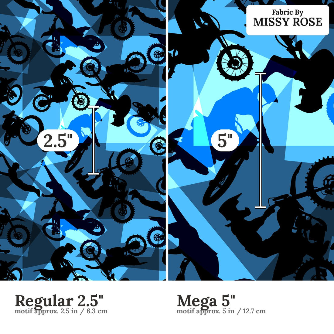 Design 461 Geometric Motorbike Fabric size comparison - print scale | Fabric by Missy Rose