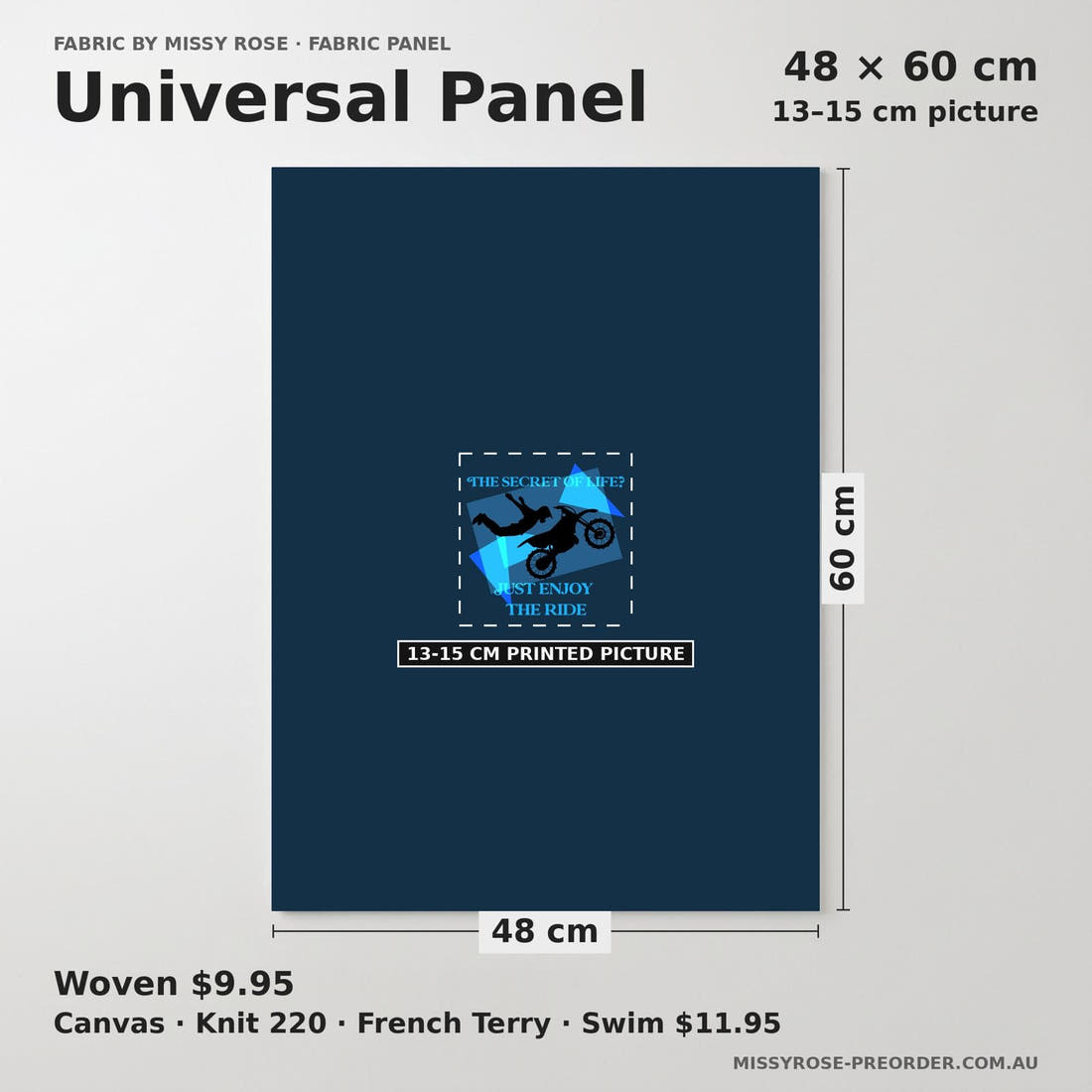 Design 461 Geometric Motorbike Panel universal panel sizing – 13–15 cm printed picture on 48 × 60 cm fabric | Fabric by Missy Rose