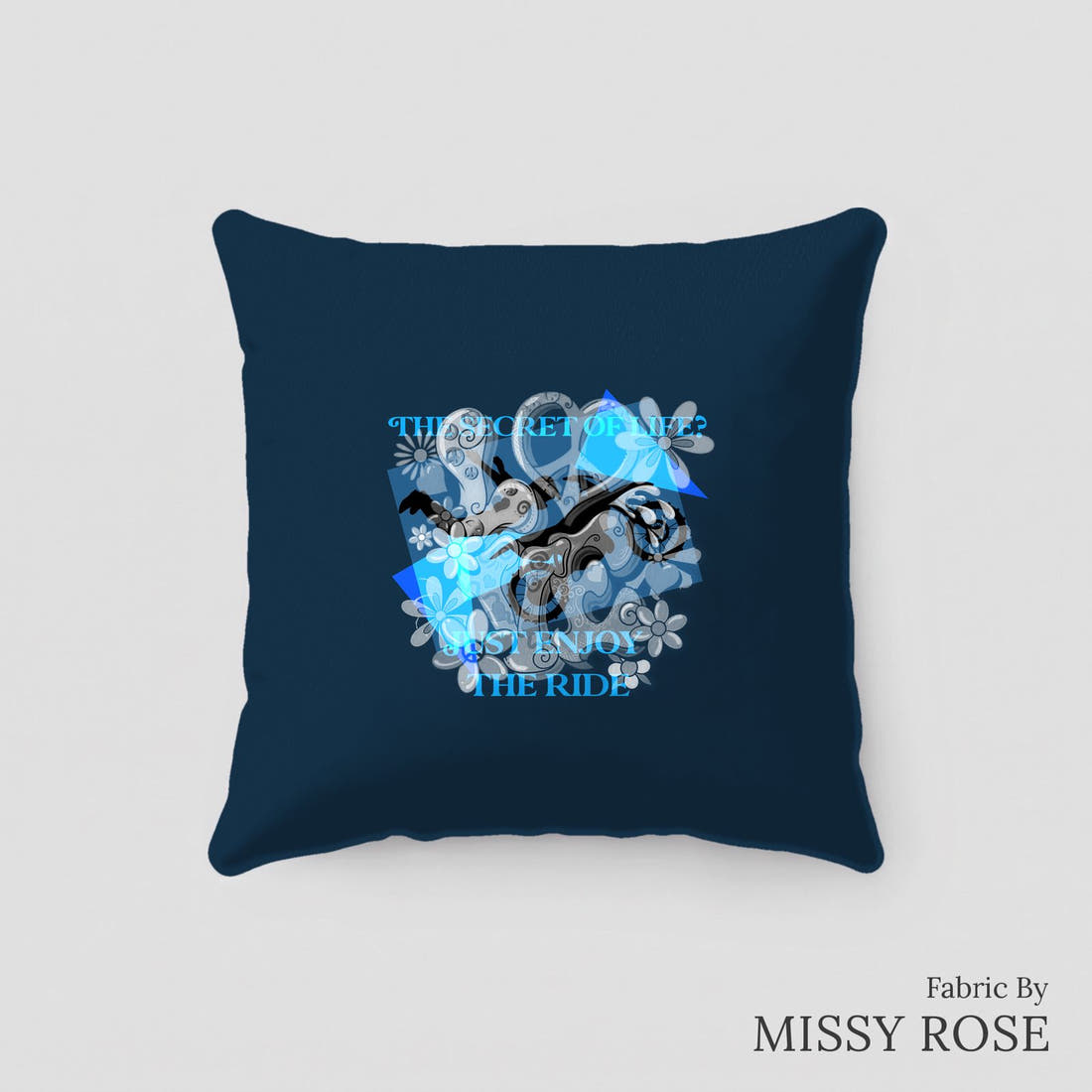 Design 461 Geometric Motorbike Panel sewn into a cushion – see how the panel looks made up | Fabric by Missy Rose