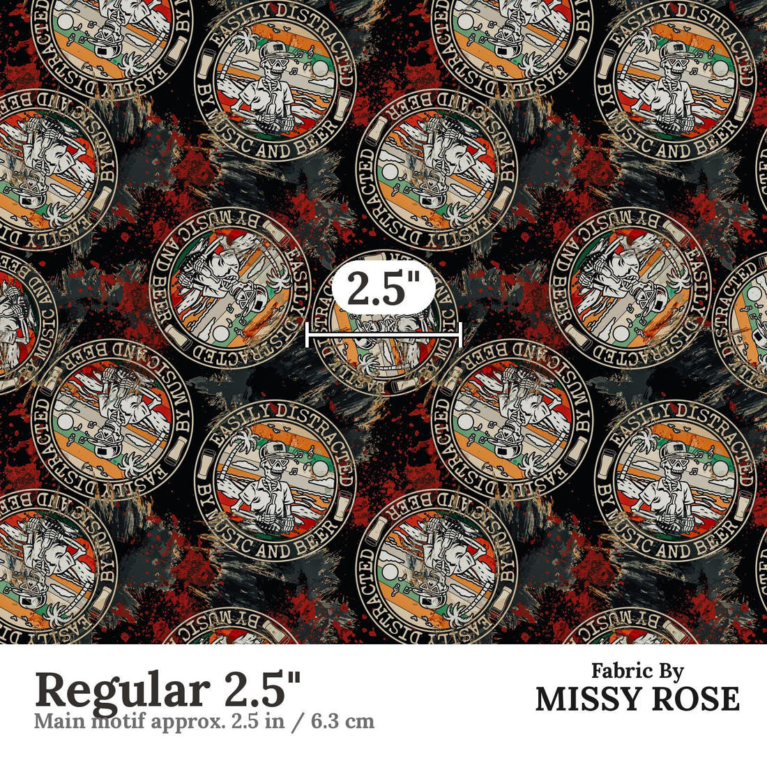 Design 462 Beer and Music Fabric Regular 2.5" - print scale | Fabric by Missy Rose