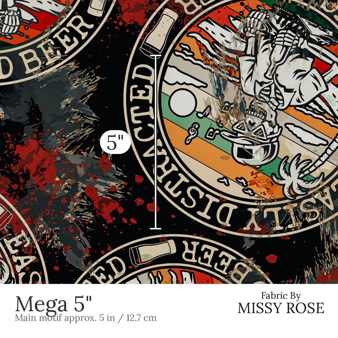 Design 462 Beer and Music Fabric Mega 5 inch print scale guide | Fabric by Missy Rose