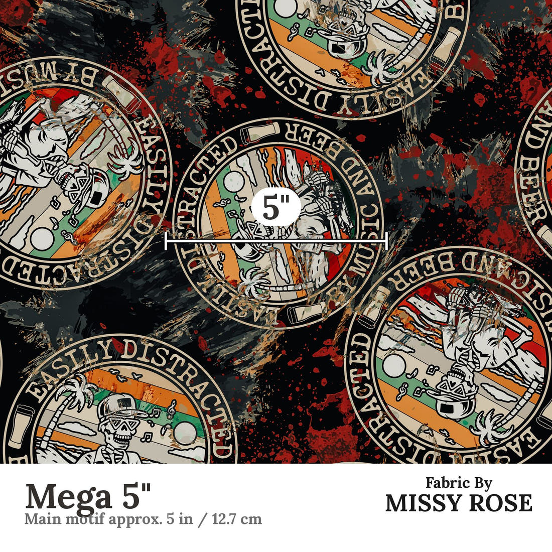 Design 462 Beer and Music Fabric Mega 5" - print scale | Fabric by Missy Rose
