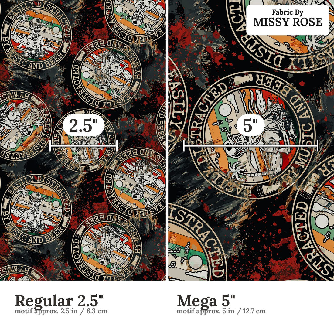 Design 462 Beer and Music Fabric size comparison - print scale | Fabric by Missy Rose
