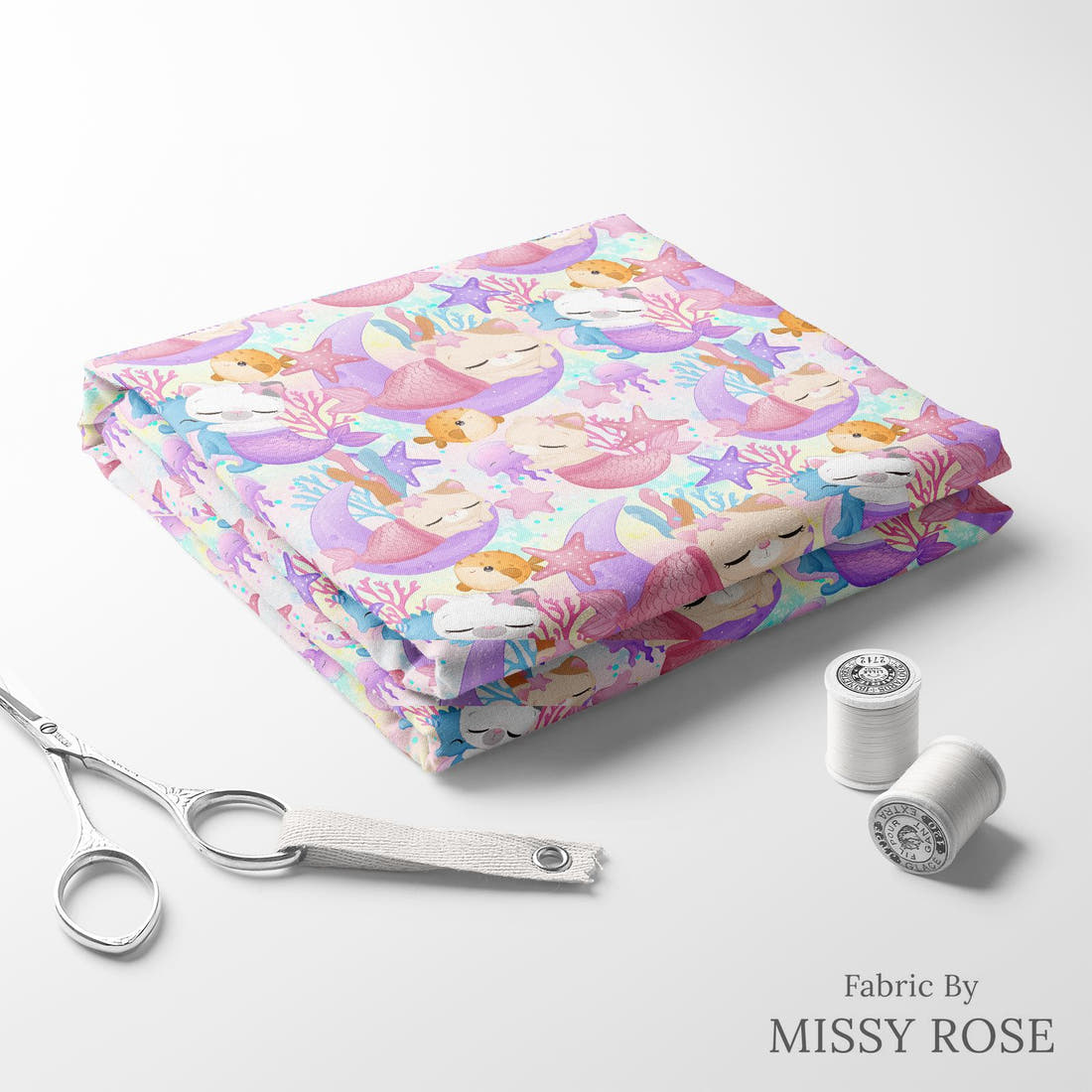 Design 463 Mercat Fabric folded fabric stack with matching thread – pre-order fabric Australia | Fabric by Missy Rose