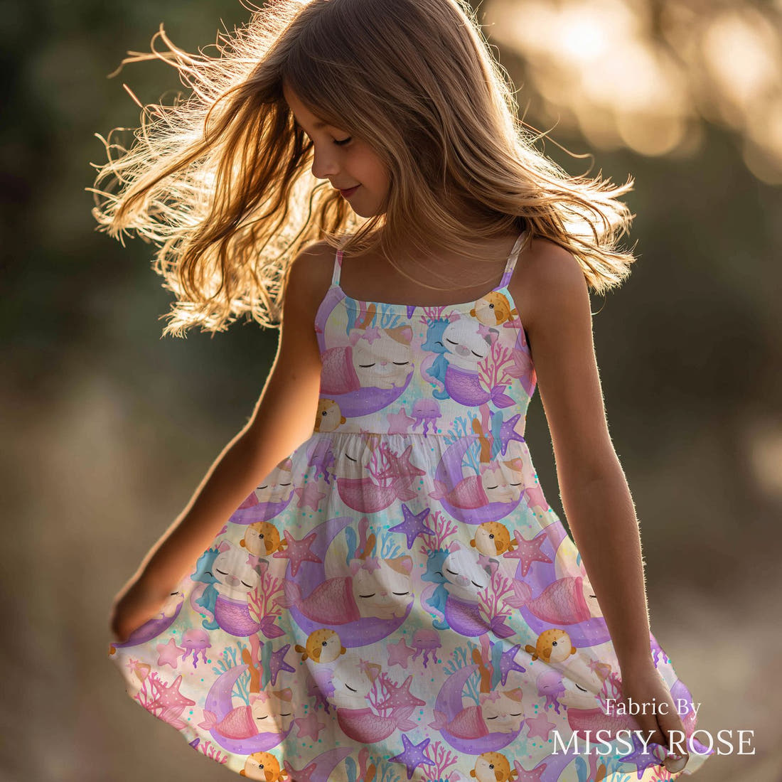Design 463 Mercat Fabric sewn into a girls' dress – see how the print looks made up | Fabric by Missy Rose