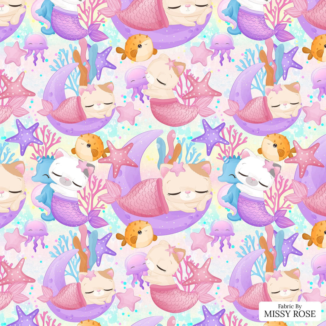 Design 463 Merkitty Fabric - flat view of the print, zoom in for detail | Fabric by Missy Rose