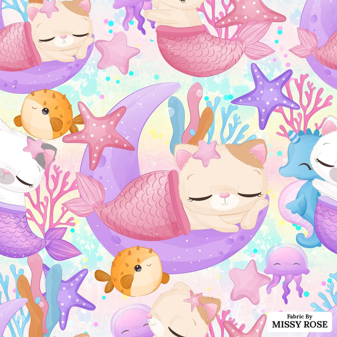 Design 463 Merkitty Fabric - flat view of the print, zoom in for detail | Fabric by Missy Rose