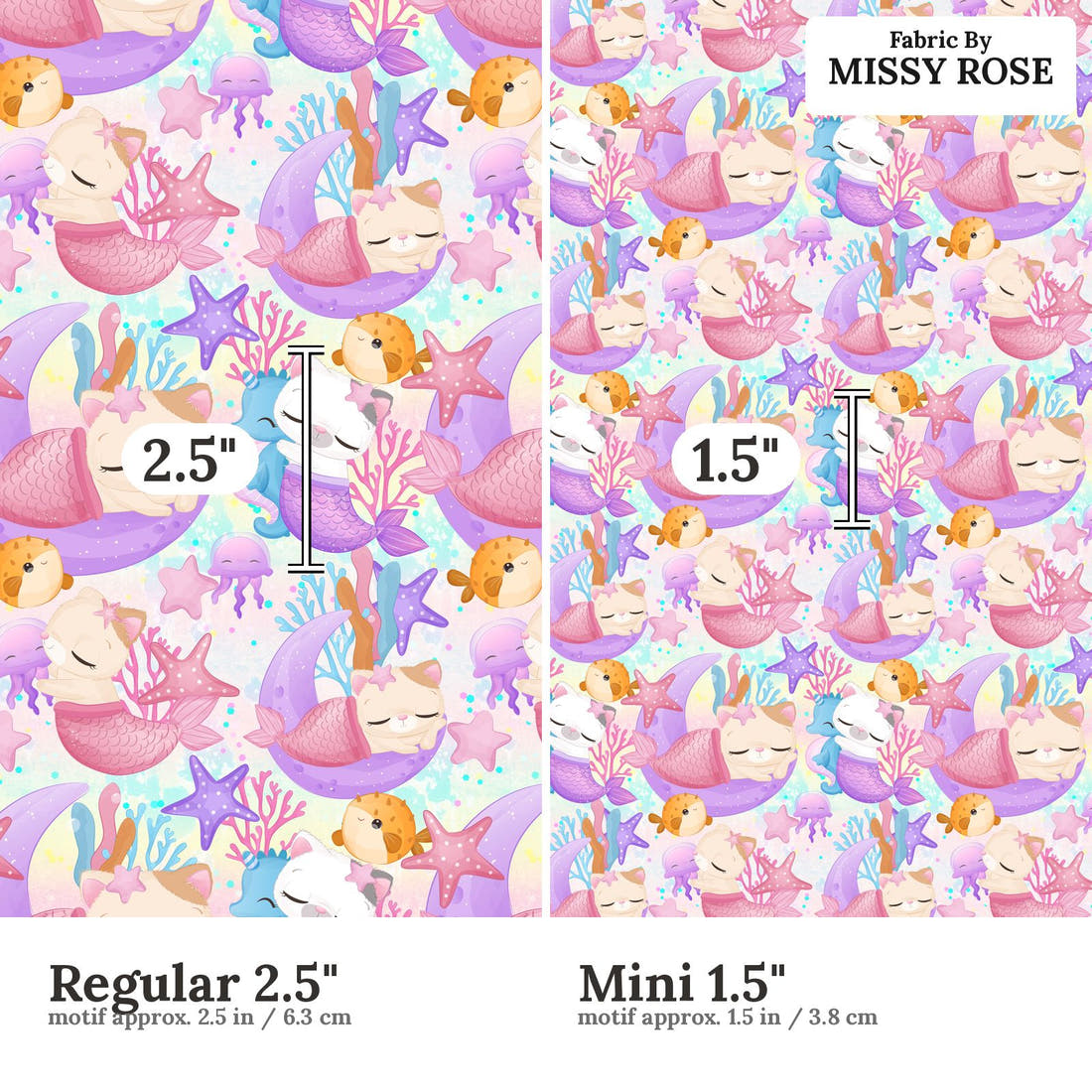 Design 463 Merkitty Fabric size comparison - print scale | Fabric by Missy Rose