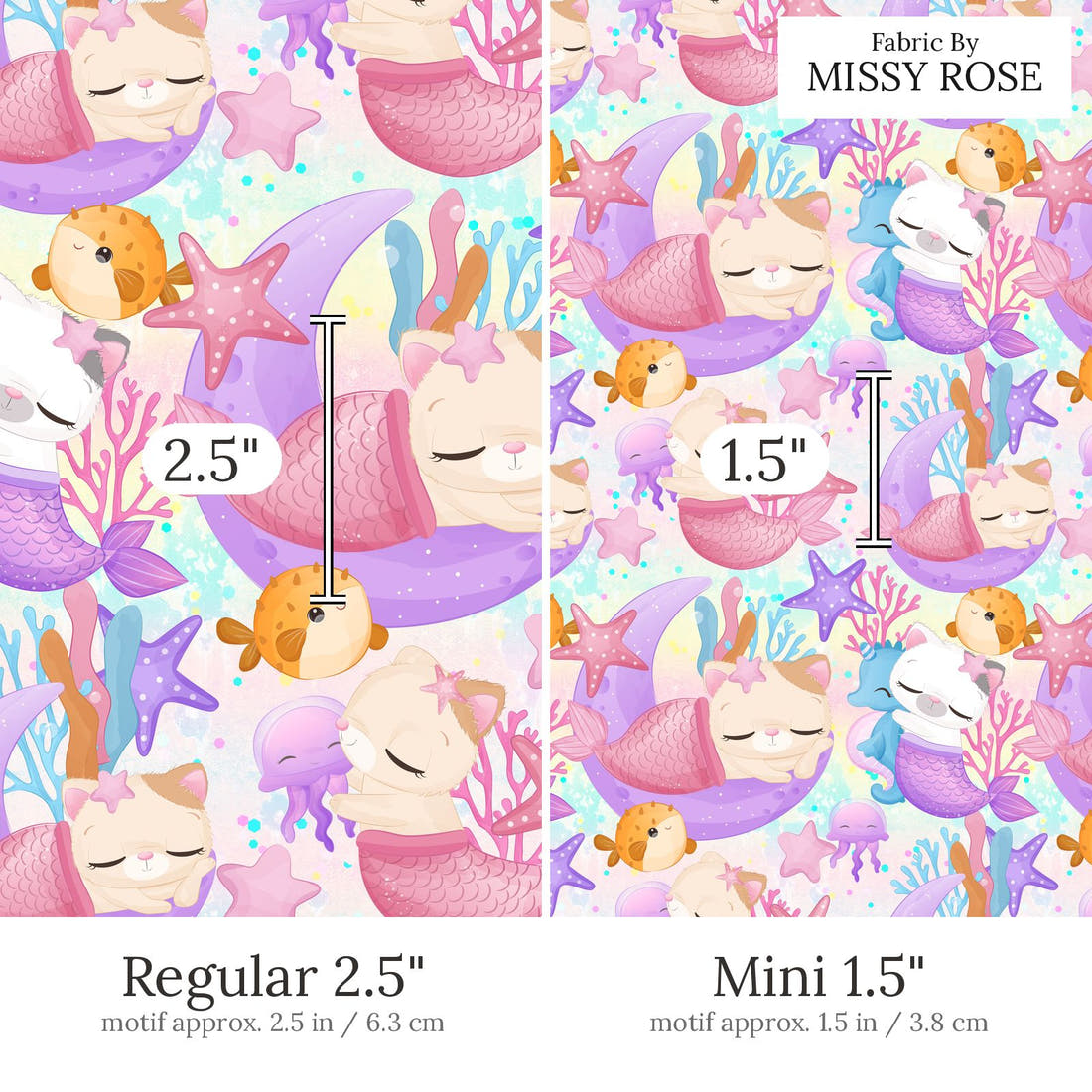 Design 463 Mercat Fabric Regular 2.5 inch vs Mini 1.5 inch print scale side by side | Fabric by Missy Rose