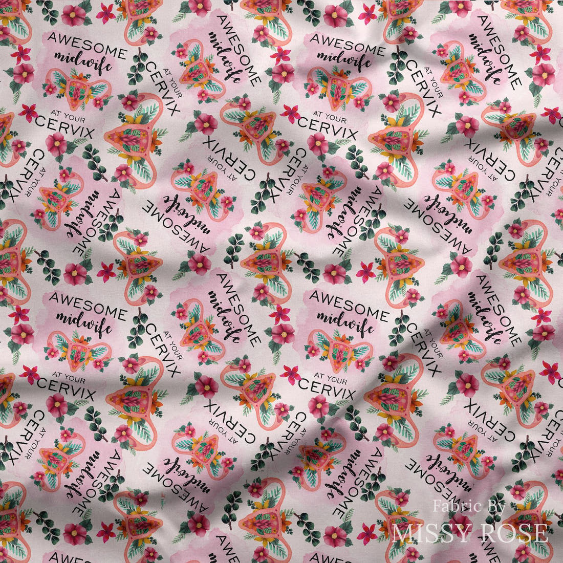 Design 464 Midwife Fabric draped fabric mockup – custom printed fabric by the metre | Fabric by Missy Rose