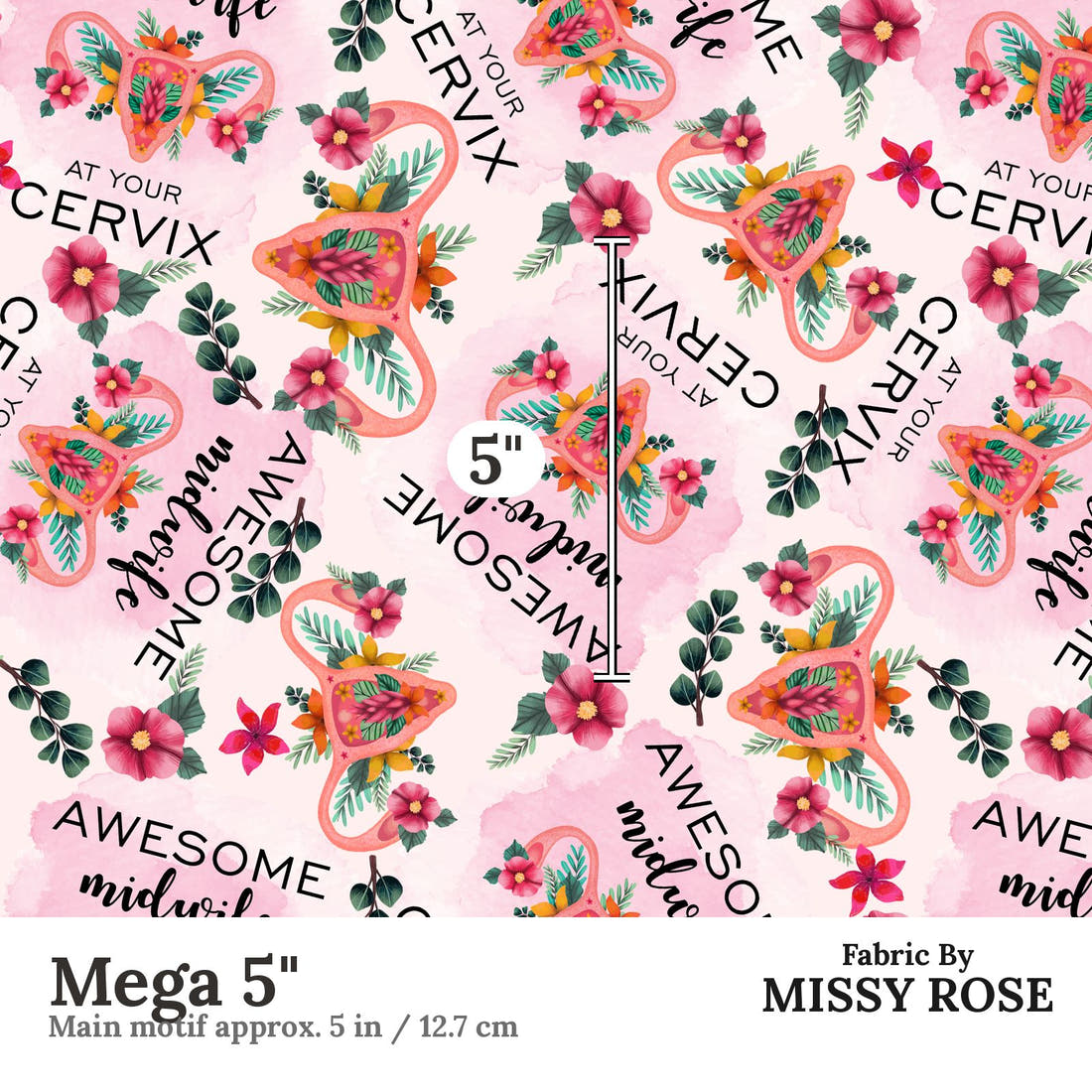 Design 464 Midwife Fabric Mega 5" - print scale | Fabric by Missy Rose
