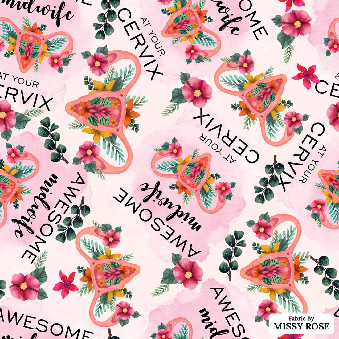 Design 464 Midwife Fabric - flat view of the print, zoom in for detail | Fabric by Missy Rose