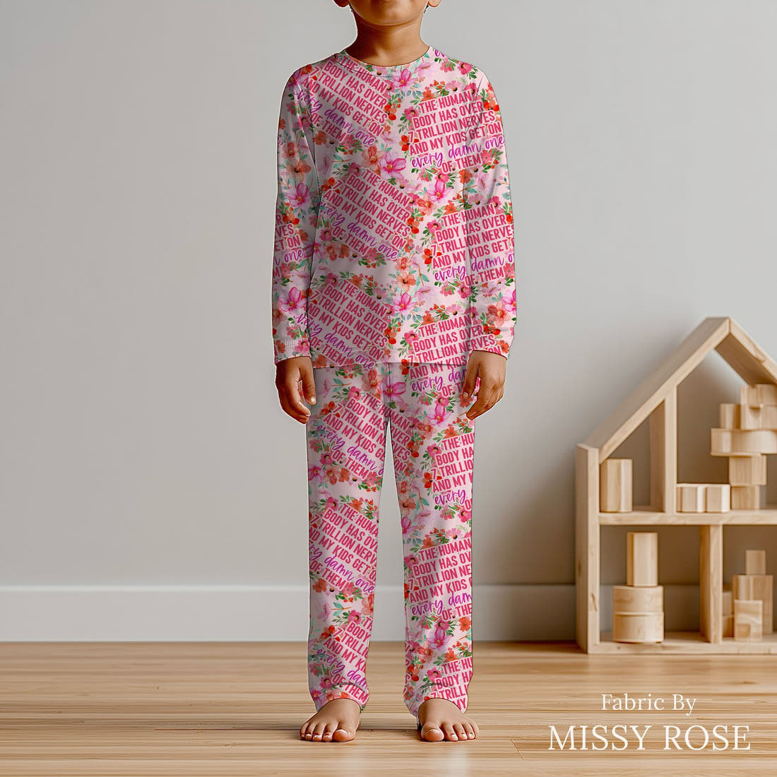 Design 465 Funny Kids Fabric sewn into kids' pyjamas – see how the print looks made up | Fabric by Missy Rose