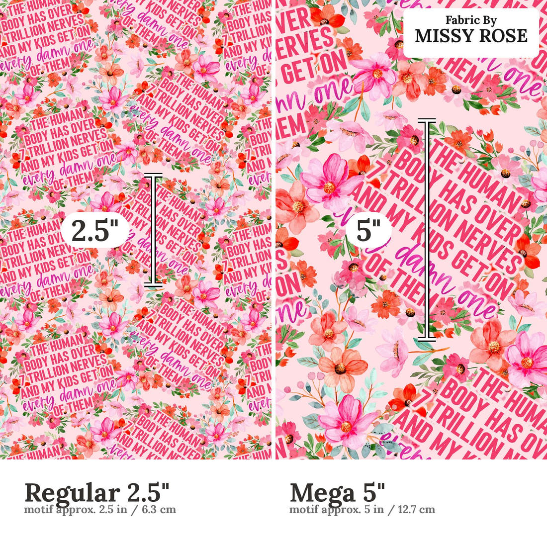 Design 465 Funny Kids Fabric size comparison - print scale | Fabric by Missy Rose