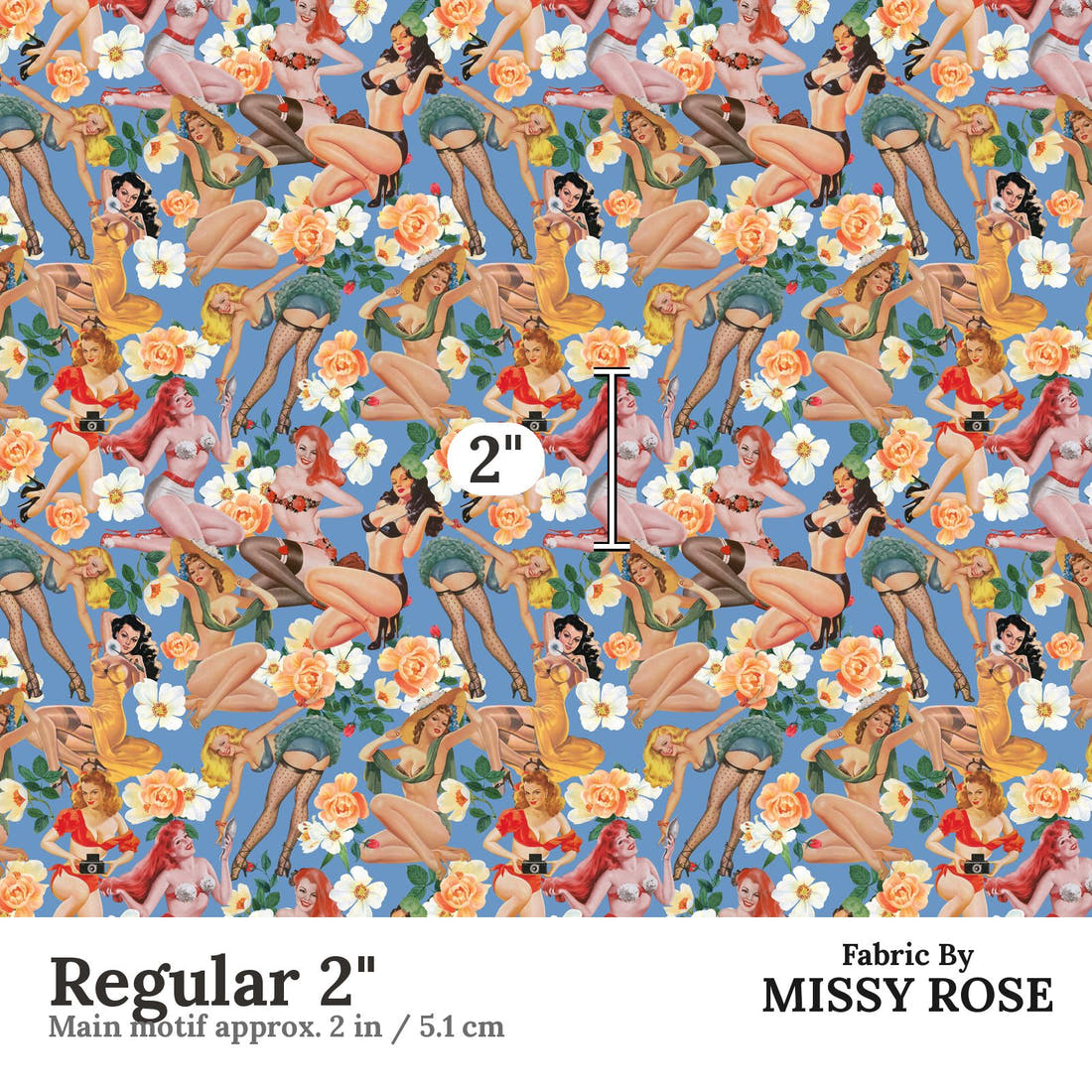 Design 467 Vintage Pinup Fabric Regular 2" - print scale | Fabric by Missy Rose