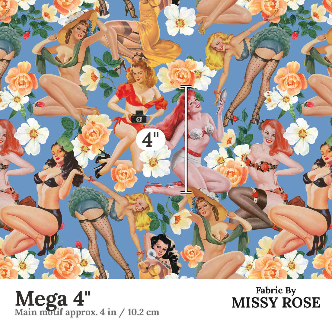 Design 467 Vintage Pinup Fabric Mega 4" - print scale | Fabric by Missy Rose