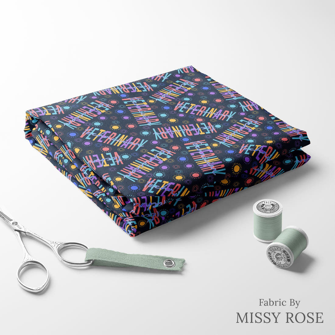 Design 468 Vet Fabric folded fabric stack with matching thread – pre-order fabric Australia | Fabric by Missy Rose