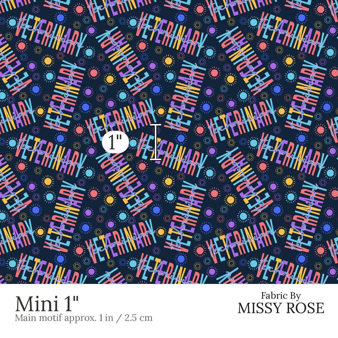 Design 468 Vet Fabric Mini 1 inch print scale guide | Fabric by Missy Rose