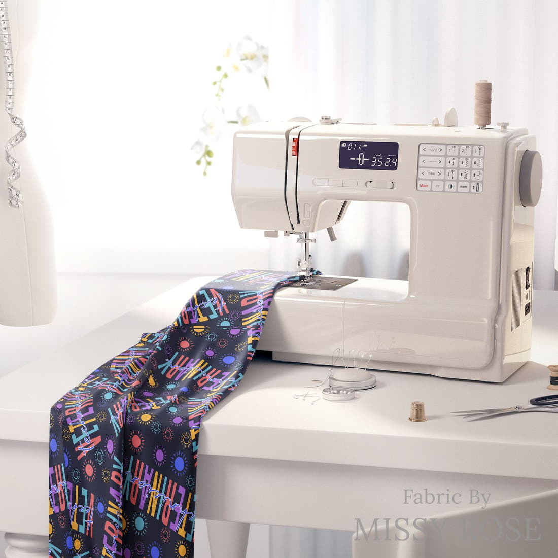 Design 468 Vet Fabric on a sewing machine – premium fabric for sewing projects | Fabric by Missy Rose