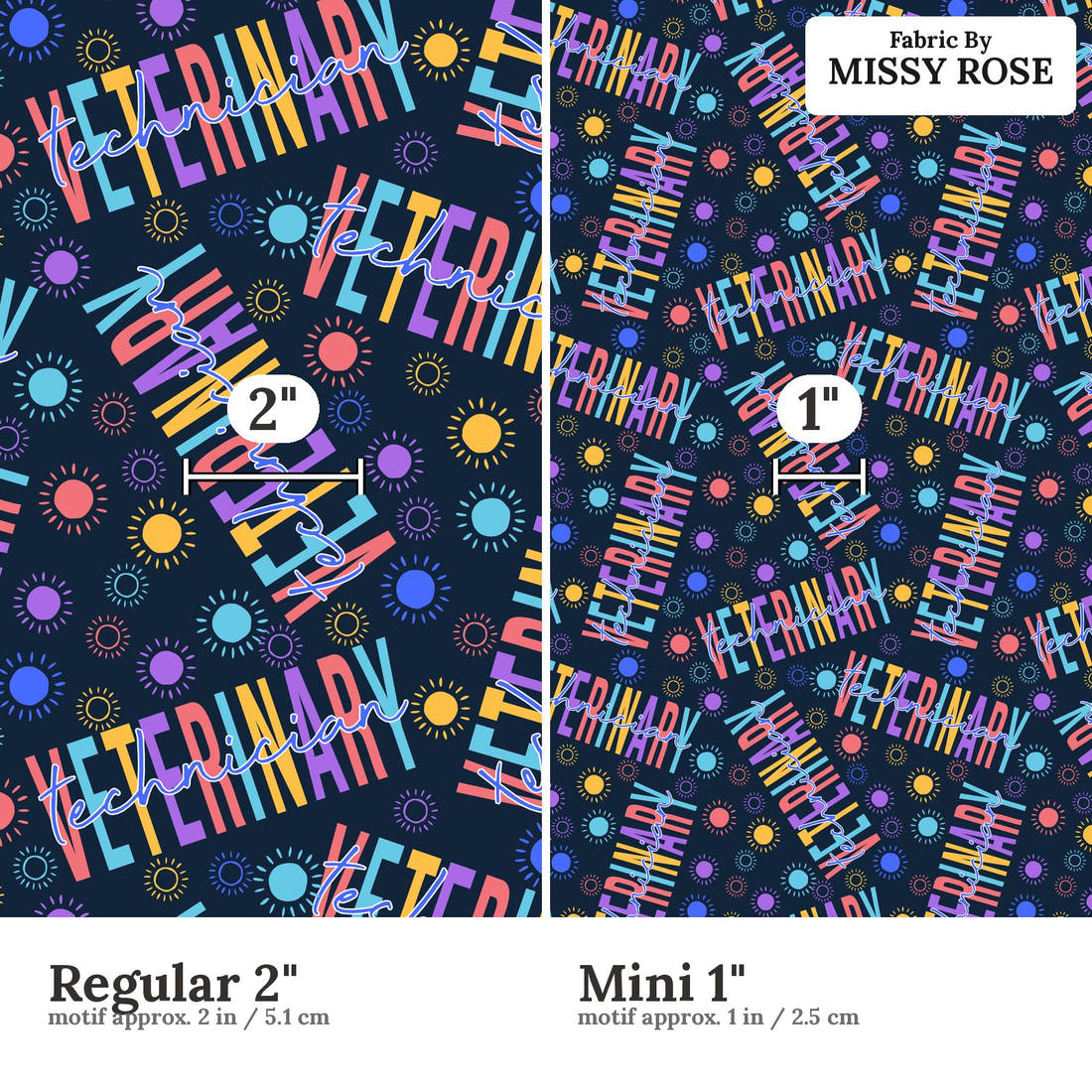 Design 468 Vet Fabric size comparison - print scale | Fabric by Missy Rose