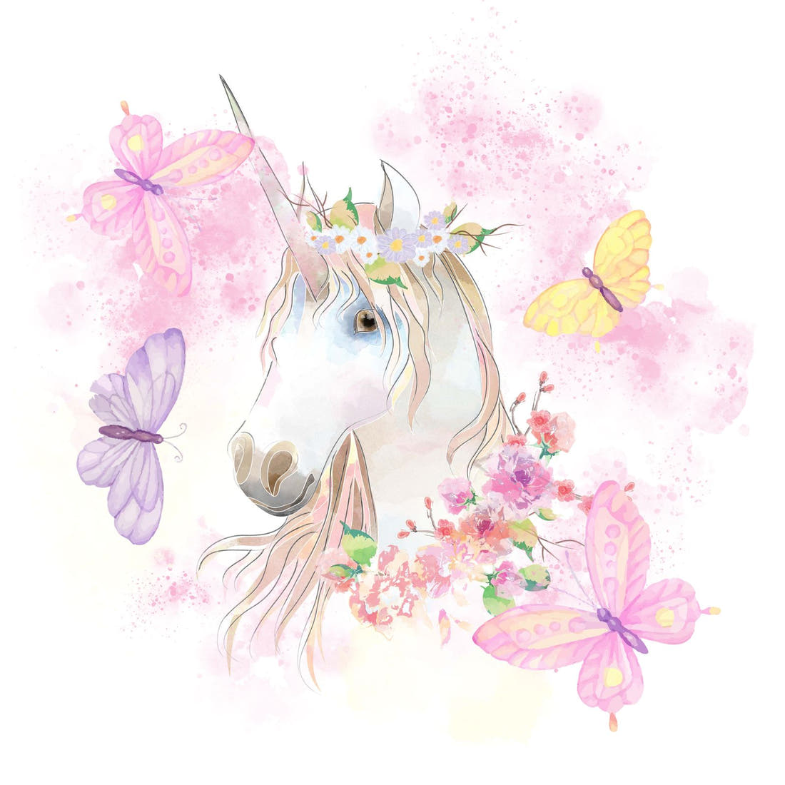 Design 469 Floral Unicorn Panel – full artwork close-up of the printed picture | Fabric by Missy Rose