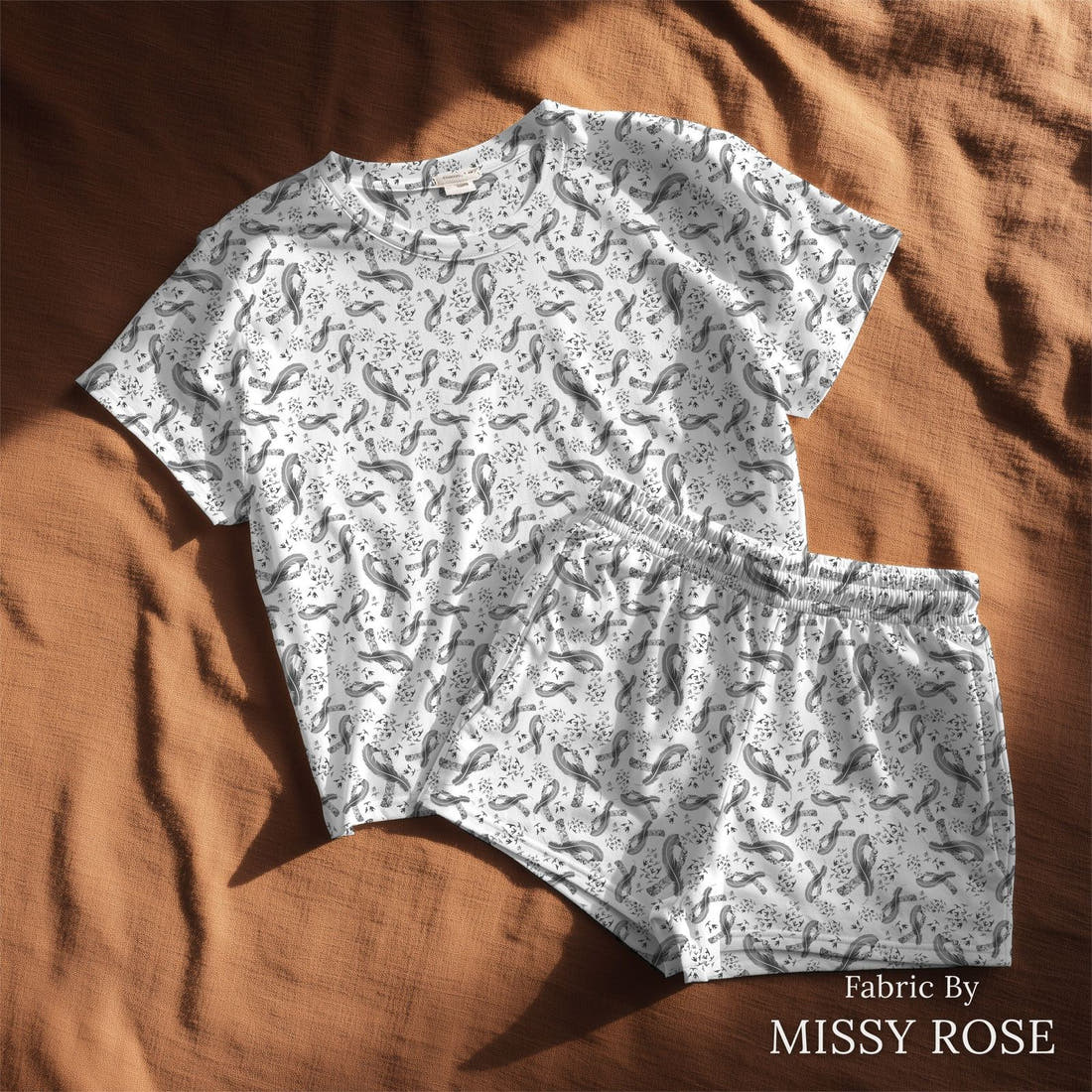 Design 47 Brain Cancer Fabric sewn into a lounge set – see how the print looks made up | Fabric by Missy Rose