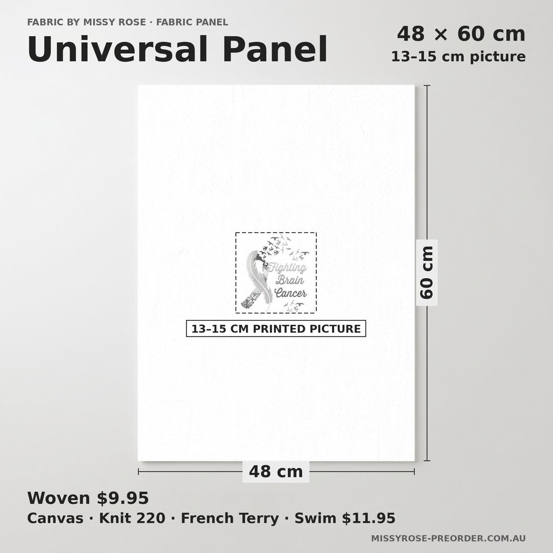 Design 47 Brain Cancer Panel universal panel sizing – 13–15 cm printed picture on 48 × 60 cm fabric | Fabric by Missy Rose